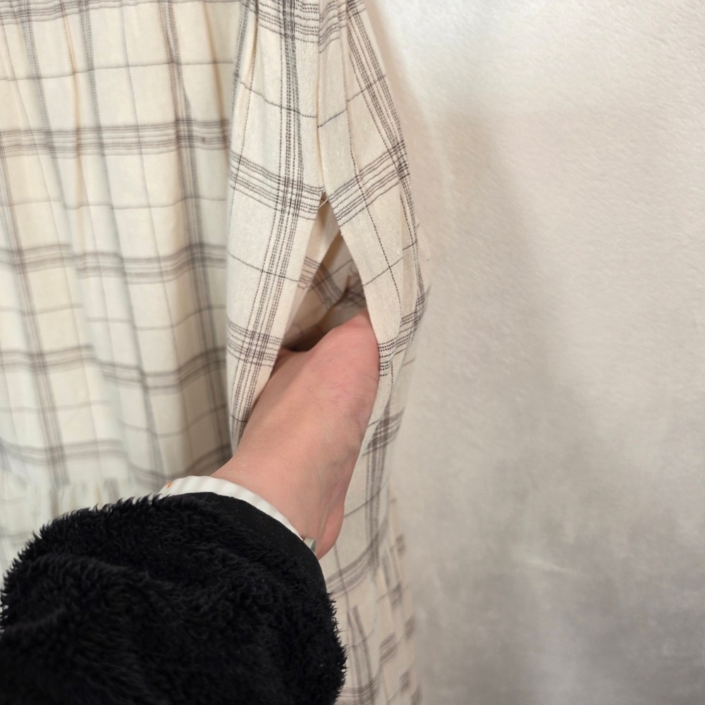 Tea n Rose Plaid Dress Womens Medium Cream Cottagecore Boho Minimalist Academia - Picture 13 of 16